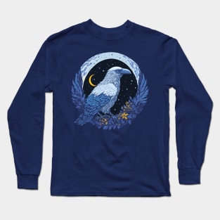 White Crow at Night Time Long Sleeve T-Shirt